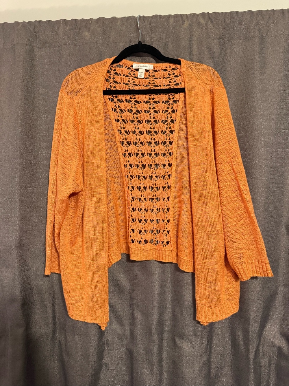 dressbarn Orange Open-Front Crochet-Back Cardigan